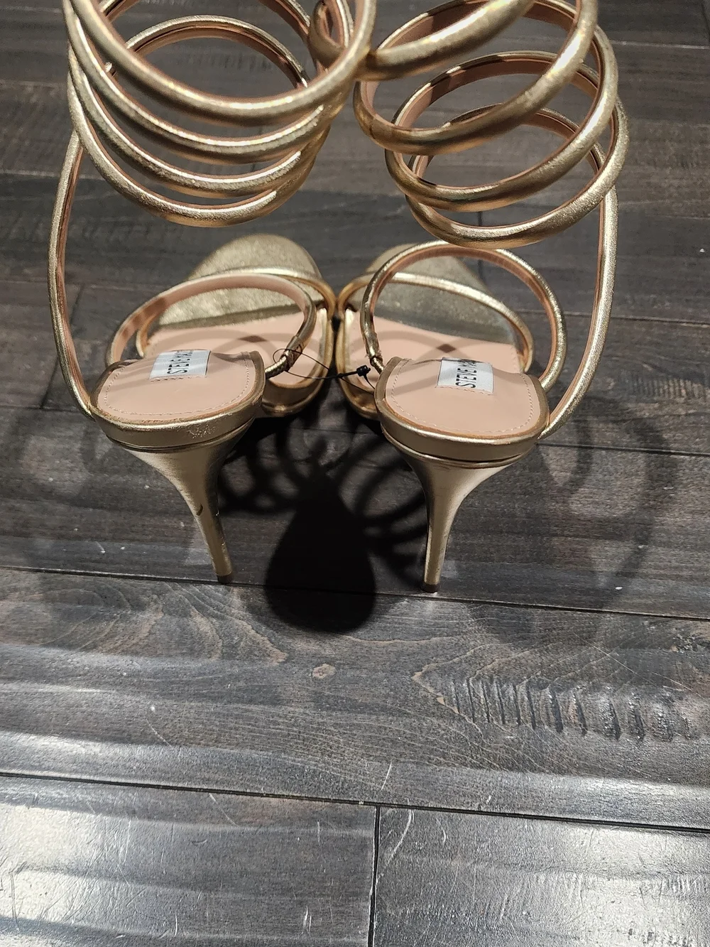 Steve Madden Exotica Gold Strappy Stiletto Sandals - Women's Dress Heels